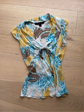 90s 100% Silk Express Design Studio Sheer Cap Sleeve Tie Pussybow Blouse